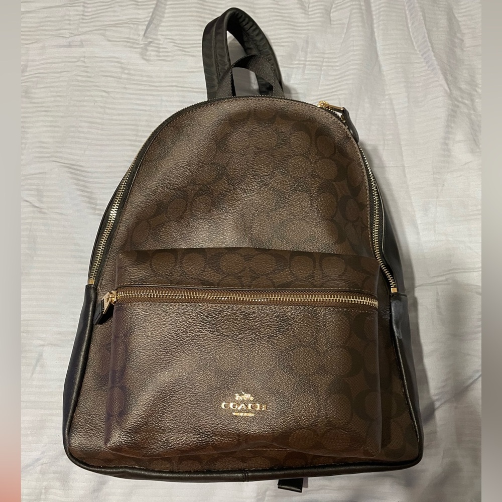 Coach Brown Signature Canvas Backpack with Gold Hardware